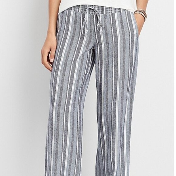 Maurices Pants - Maurices Plus Size Linen Blend Wide Leg Blue White Stripe Pull On Pants Sz 24W‎